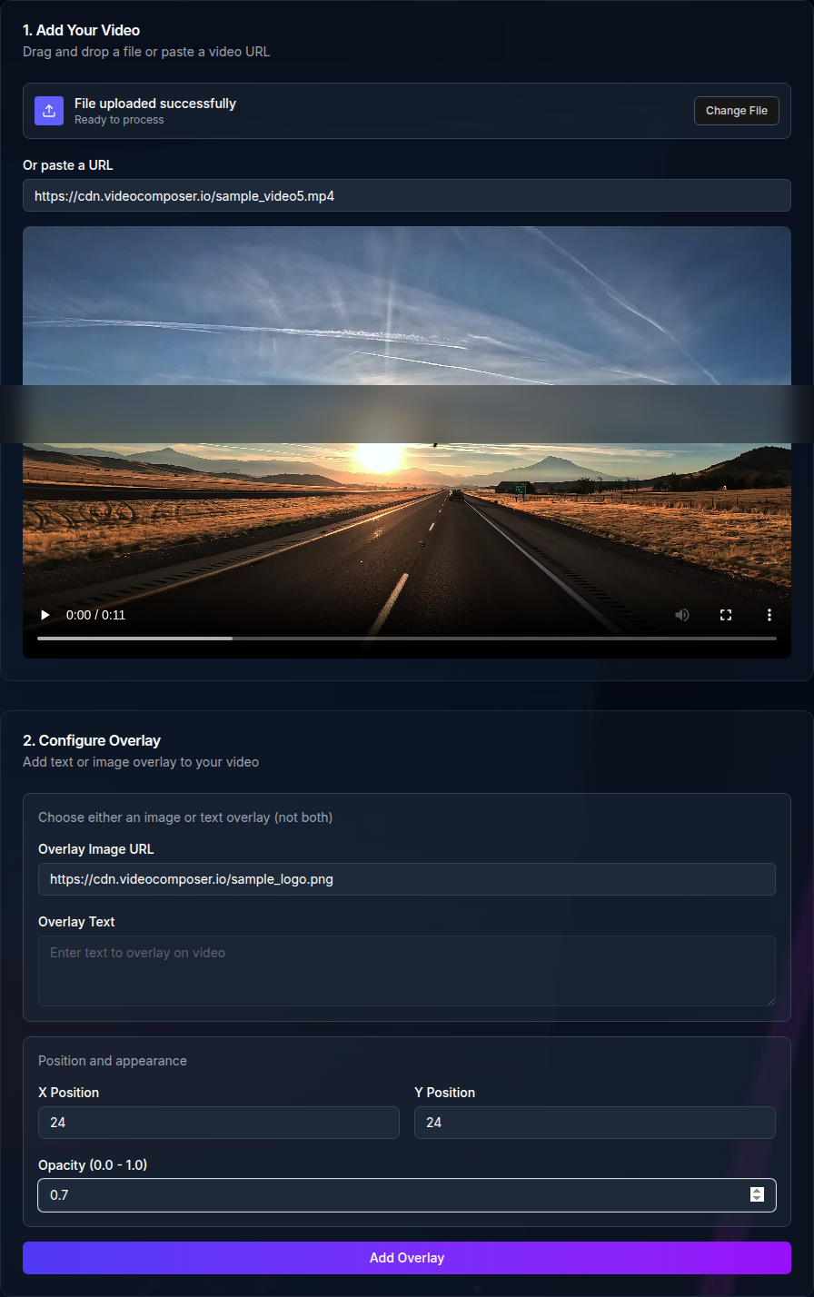Watermark tool with logo URL and placement settings filled in